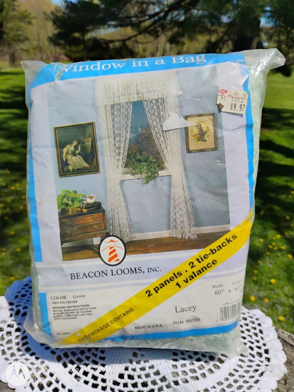 window in a bag vintage lace curtains light mint green Beacon Looms NEW NIP